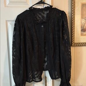 SHEIN Black Ruffled Buttoned Blouse
